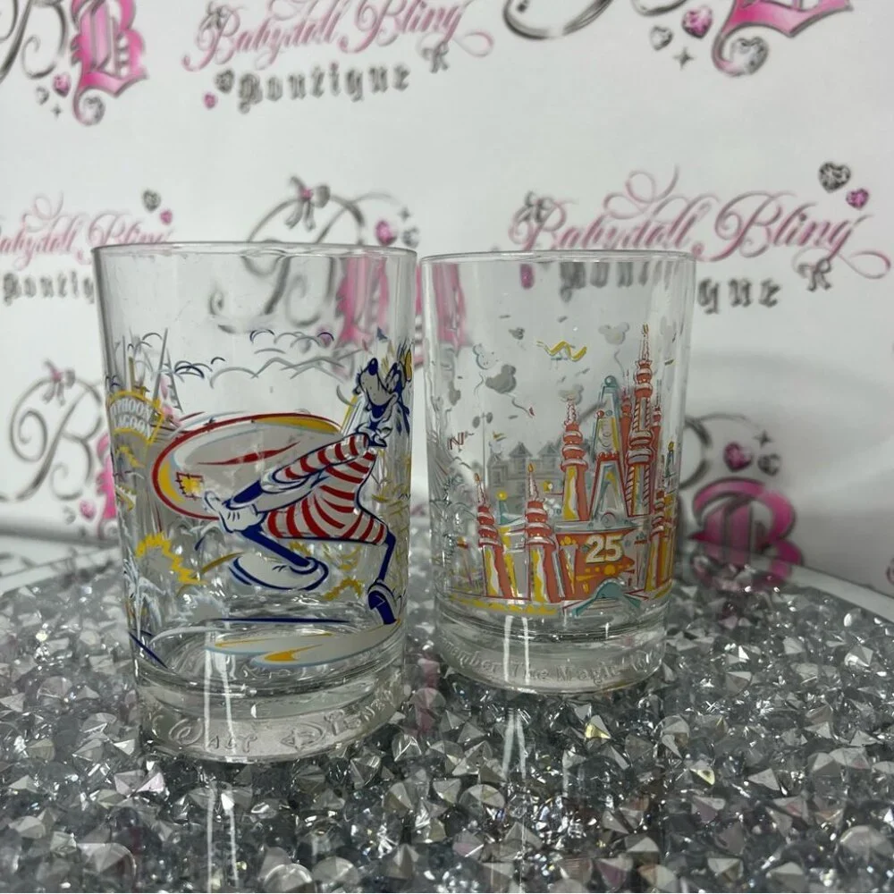 Disney Colorful 25th Anniversary Glass Set cups glasses merch park typhoon
